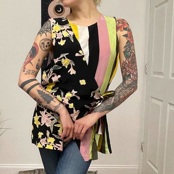 Diane Von Furstenberg Silk Stripe Top Tie-Waist Size L Multicolor - Picture 9 of 10